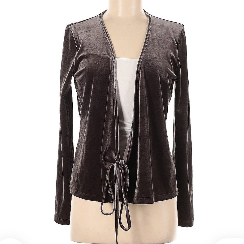 Madewell Dark Gray Velvet Tie-Front Blouse
